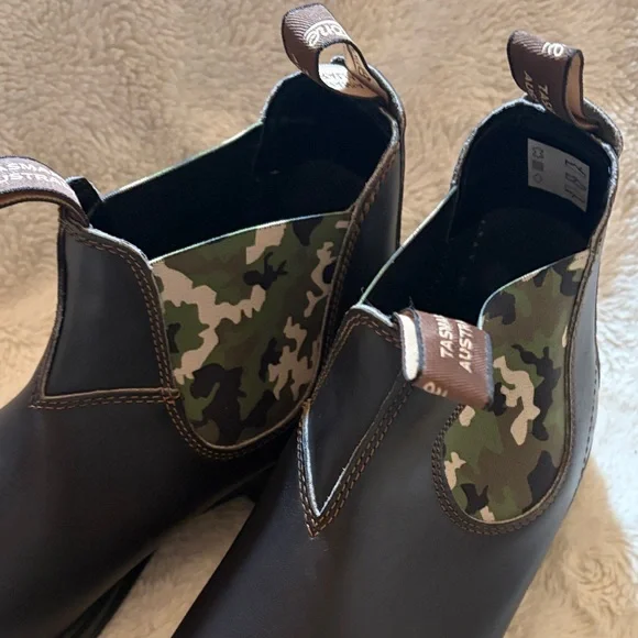 Blundstone Dark Brown Leather & Camouflage Men's Boots size 12 - Picture 3 of 8